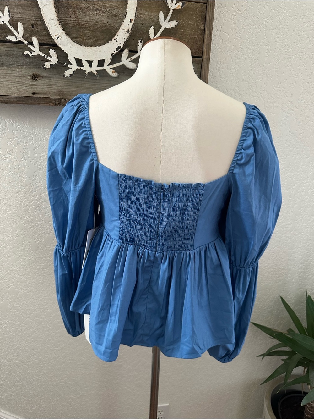 Reformation Jaxley blue long sleeve peplum blouse top size 10 NWT - Picture 3 of 9
